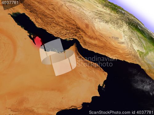 Image of Qatar from space highlighted in red