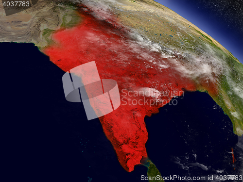 Image of India from space highlighted in red