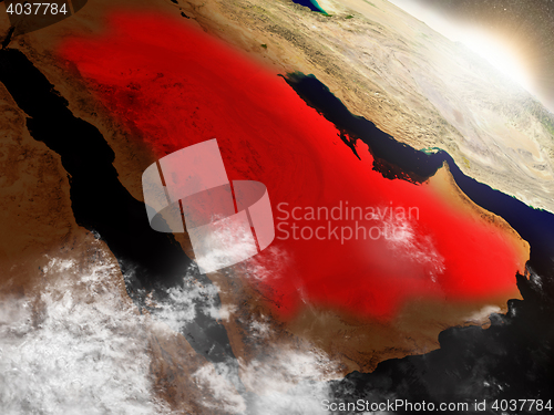 Image of Saudi Arabia from space highlighted in red