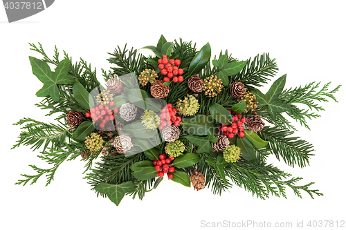 Image of Winter Greenery and Holly Decoration