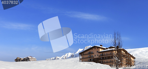 Image of Panoramic view on hotels in winter mountains