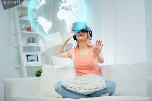 Image of woman in virtual reality headset or 3d glasses