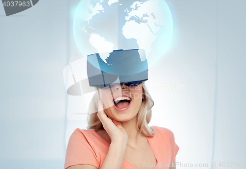 Image of woman in virtual reality headset or 3d glasses