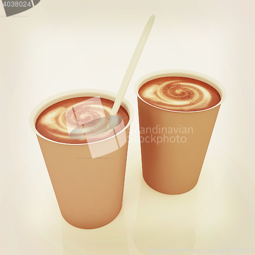 Image of Coffe in fast-food disposable tableware. 3D illustration. Vintag