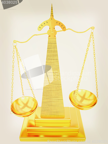 Image of Gold scales of justice. 3D illustration. Vintage style.