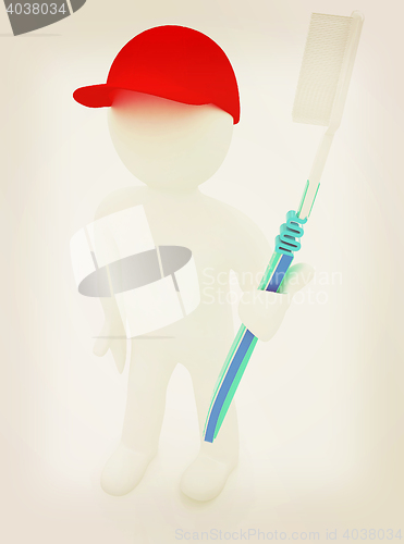 Image of 3d man with toothbrush. 3D illustration. Vintage style.