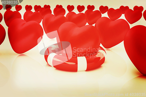 Image of Hearts and life belt. Concept of life-saving. 3D illustration. V