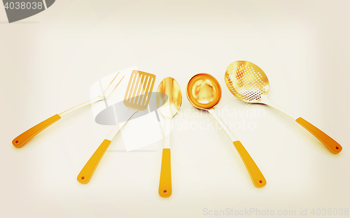 Image of cutlery on white background . 3D illustration. Vintage style.