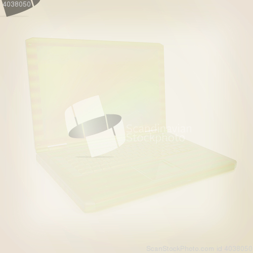 Image of 3d rendering of a laptop. 3D illustration. Vintage style.