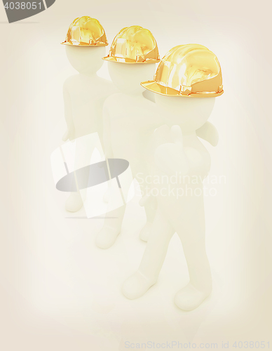 Image of 3d mans in a hard hat with thumb up . 3D illustration. Vintage s