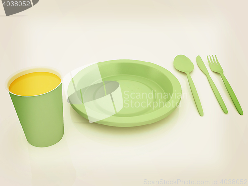 Image of Fast-food disposable tableware. 3D illustration. Vintage style.