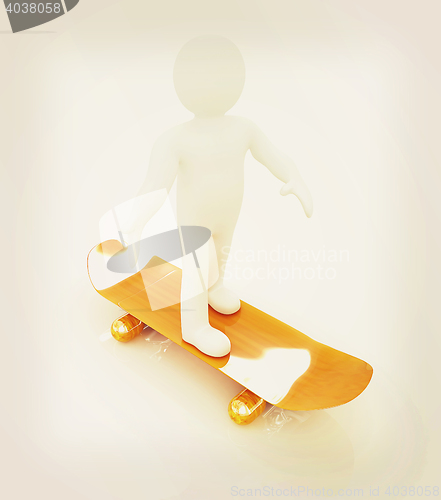 Image of 3d white person with a skate and a cap. 3D illustration. Vintage