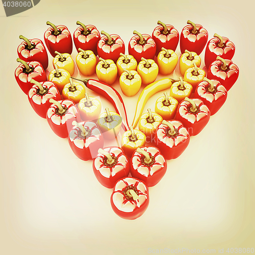 Image of Bulgarian Pepper Heart Shape, On White Background. 3D illustrati