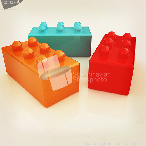 Image of Building blocks on white . 3D illustration. Vintage style.