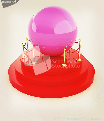 Image of Glossy pink ball on podium on a white background . 3D illustrati