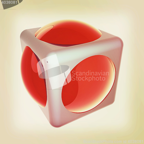 Image of Sphere in a cube 3d design element. 3D illustration. Vintage sty