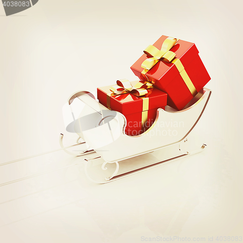 Image of Christmas Santa sledge with gifts. 3D illustration. Vintage styl