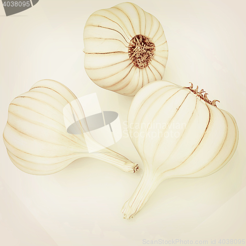 Image of Head of garlic. 3D illustration. Vintage style.