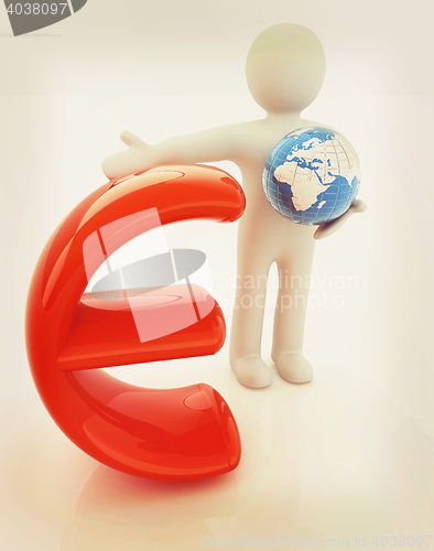 Image of 3d people - man, person presenting - euro with global concept wi