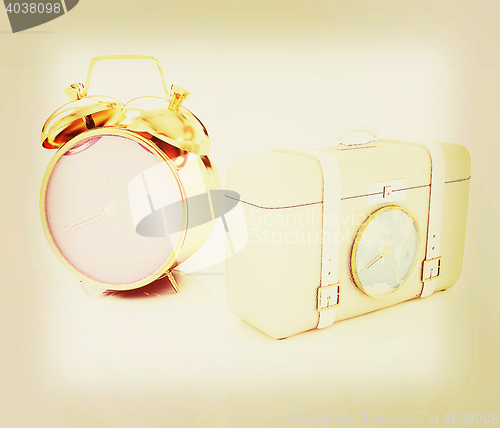 Image of Suitcases for travel and clock. 3D illustration. Vintage style.