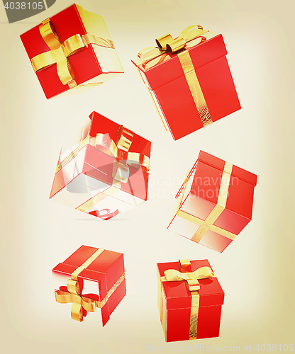 Image of Bright christmas gifts on a white background . 3D illustration. 