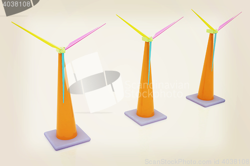 Image of Wind turbine isolated on white . 3D illustration. Vintage style.