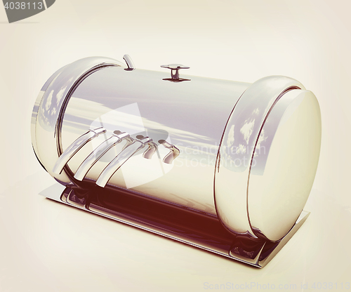 Image of Abstract chrome metal pressure vessel. 3D illustration. Vintage 