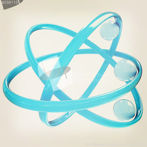 Image of 3d atom. 3D illustration. Vintage style.