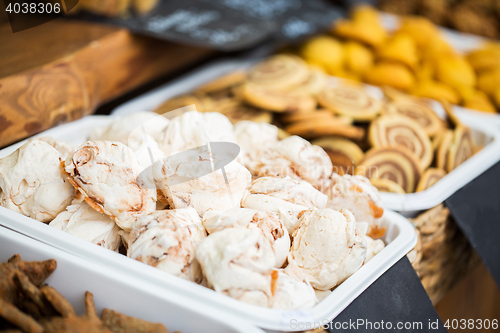 Image of close up of meringue cookies on serving tray