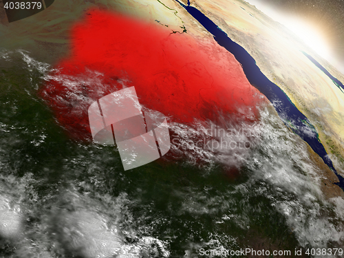 Image of Sudan from space highlighted in red