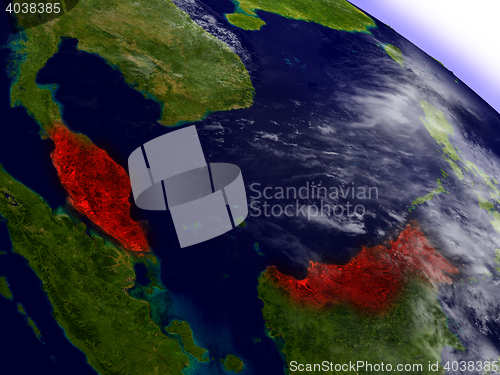 Image of Malaysia from space highlighted in red