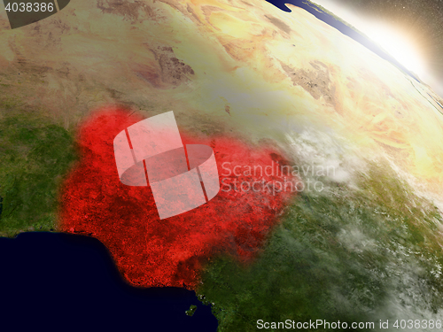 Image of Nigeria from space highlighted in red