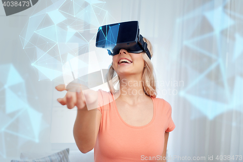 Image of woman in virtual reality headset or 3d glasses