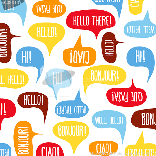 Image of Speech bubbles with \"Hello\" on different languages