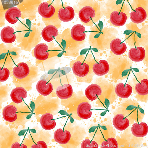 Image of Fresh watercolor summer background  with cherries