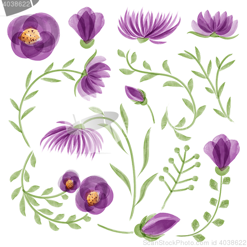 Image of Watercolor vector floral set