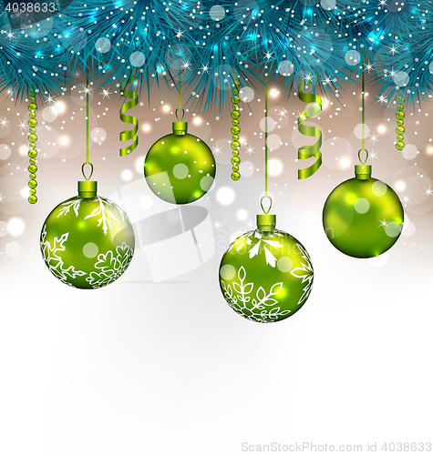 Image of Traditional decoration with fir branches and glass balls for Hap