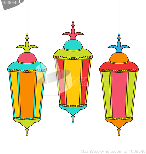 Image of Colorful Arabic Lamps for Ramadan Kareem