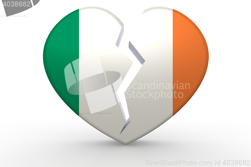 Image of Broken white heart shape with Ireland flag