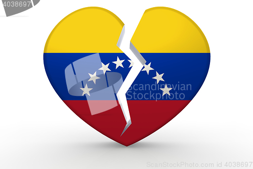 Image of Broken white heart shape with Venezuela flag