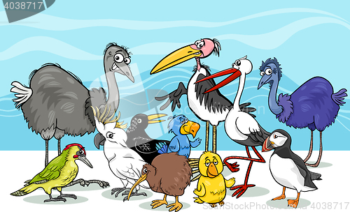 Image of birds group cartoon illustration