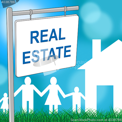 Image of Real Estate Sign Indicates For Sale And Buildings