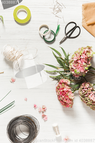 Image of The florist desktop with working tools