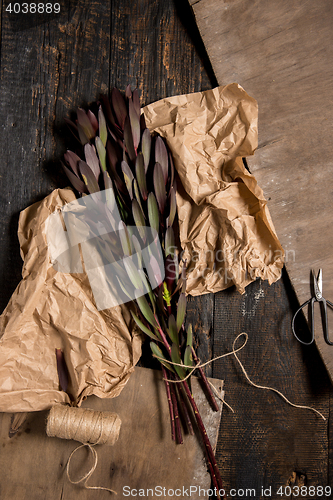 Image of The florist desktop with working tools