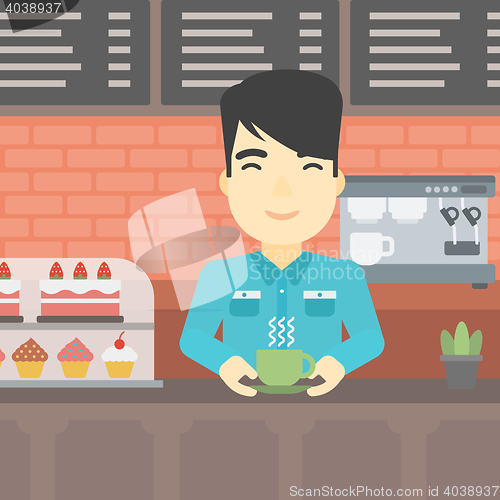 Image of Man making coffee vector illustration.