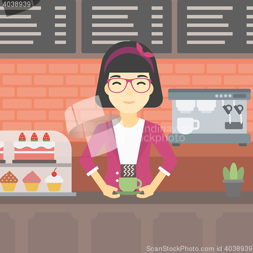 Image of Woman making coffee vector illustration.