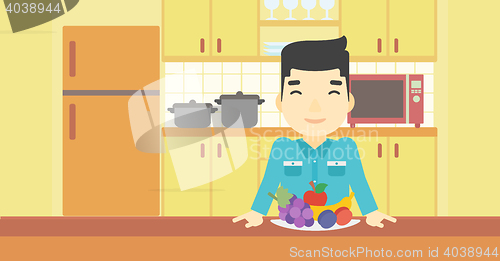 Image of Man with fresh fruits vector illustration.