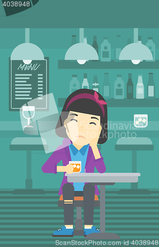 Image of Woman drinking at the bar vector illustration.