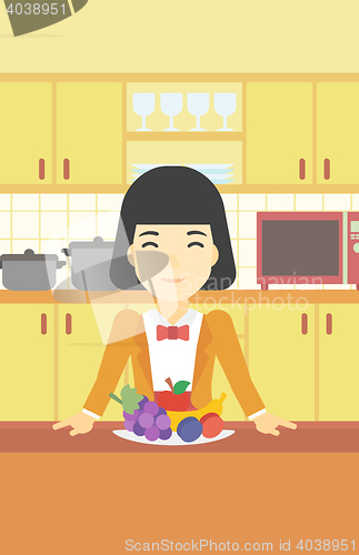 Image of Woman with fresh fruits vector illustration.