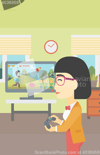 Image of Woman playing video game.